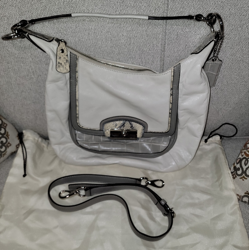 White leather and snakeskin Coach purse